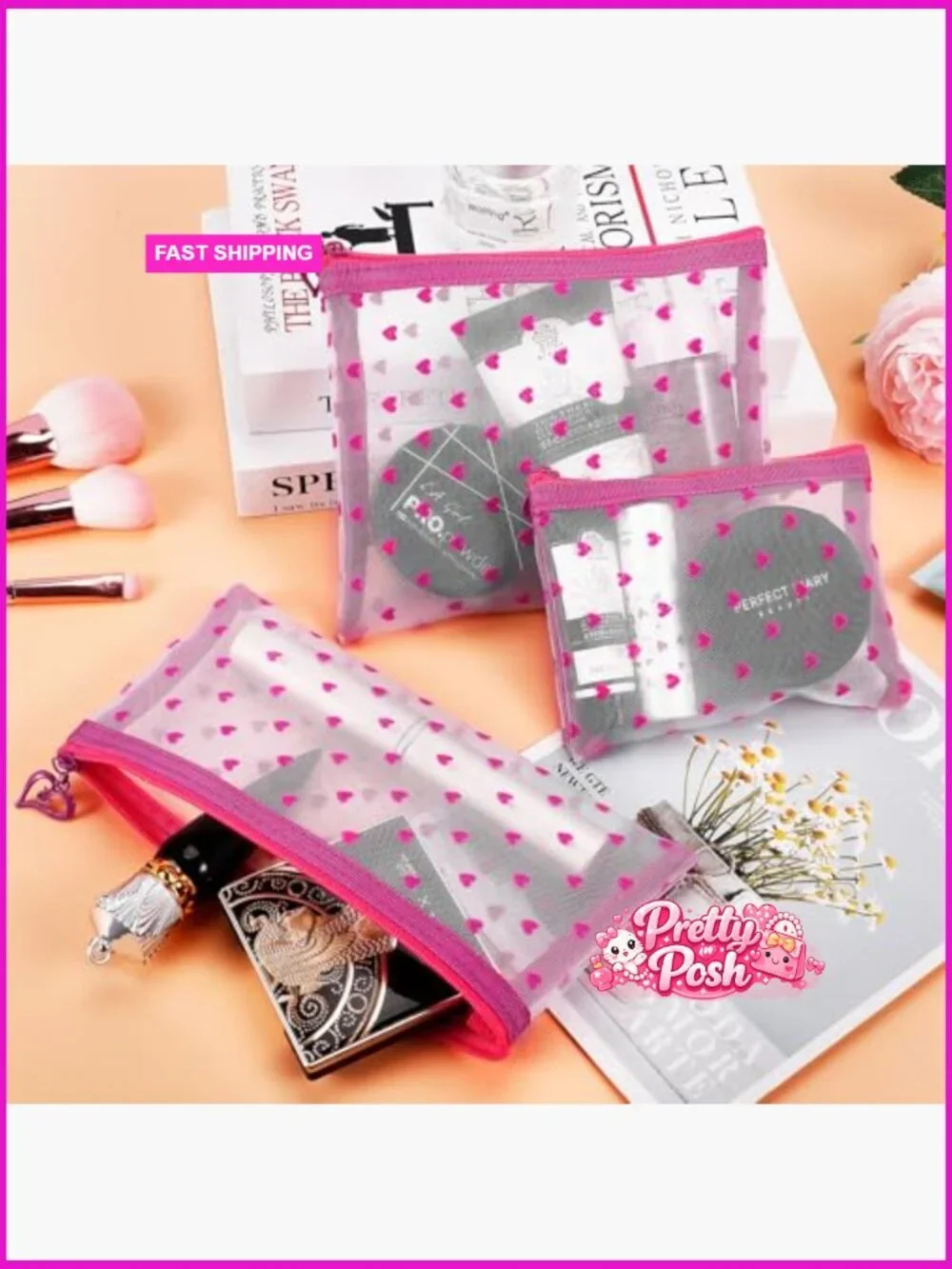 Nylon Mesh Zipper Makeup Bags, 6 Pack Mini Cosmetic Toiletry Organizers